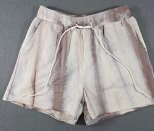 NWT POL Clothing Tie Dye French Terry Sweat Shorts Cream Brown Drawstring Small